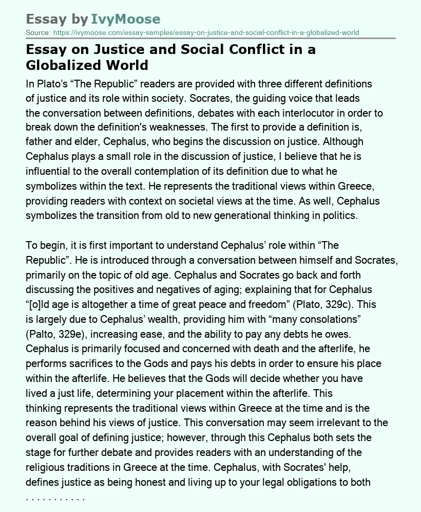 Essay on Justice and Social Conflict in a Globalized World