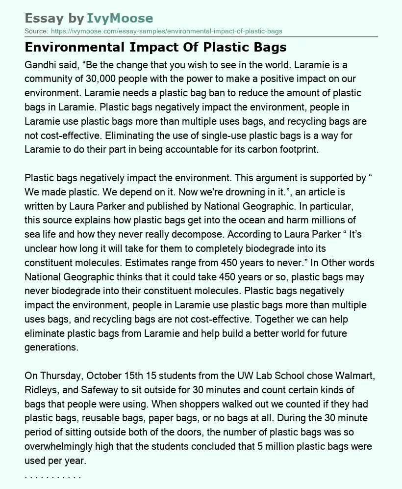 Environmental Impact Of Plastic Bags