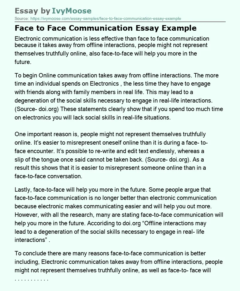 Face to Face Communication Essay Example