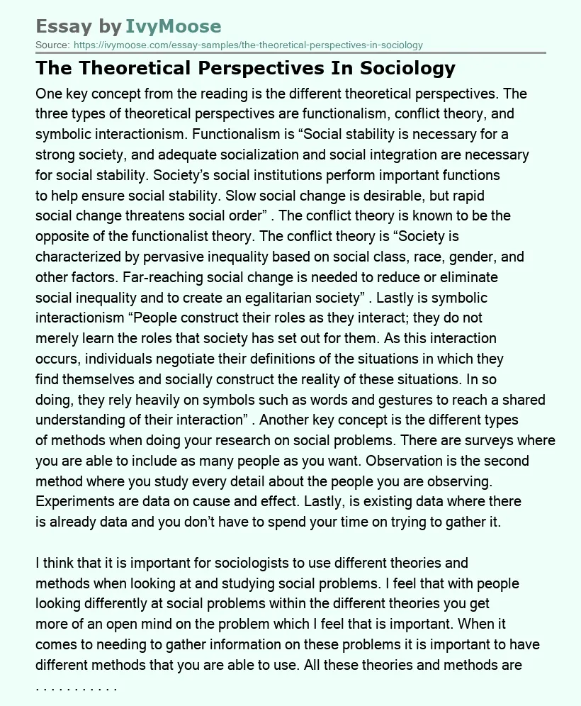 The Theoretical Perspectives In Sociology