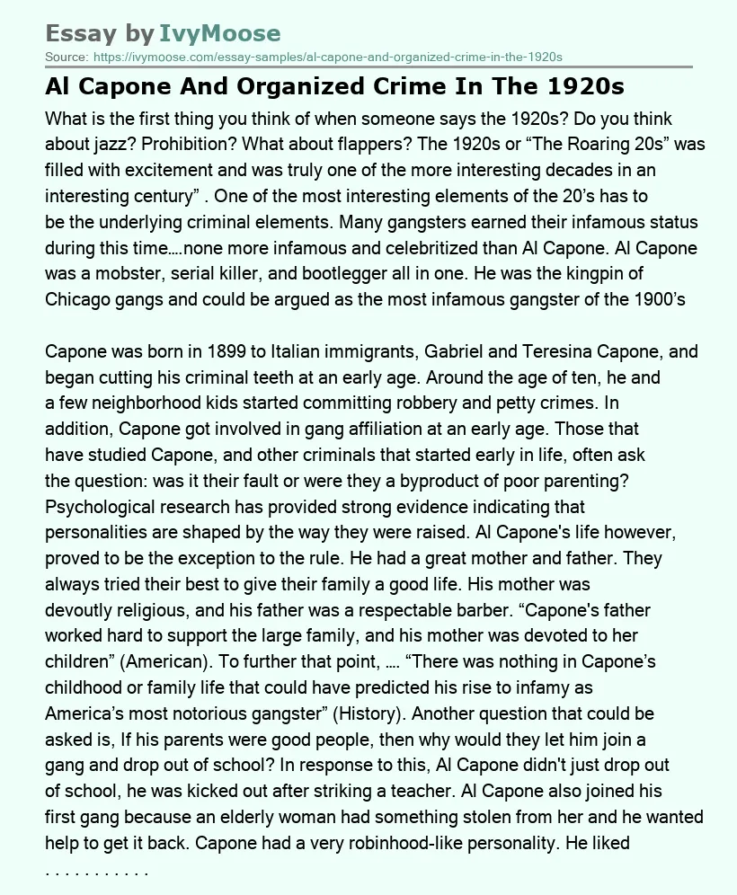 Al Capone And Organized Crime In The 1920s