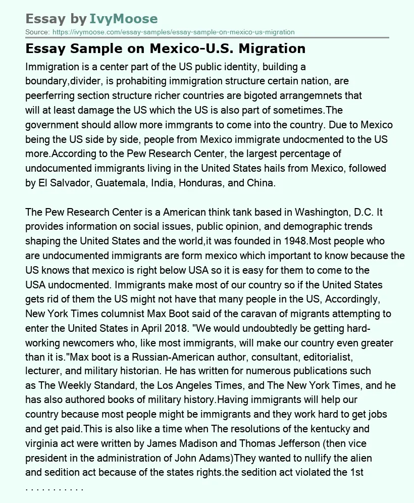 Essay Sample on Mexico-U.S. Migration