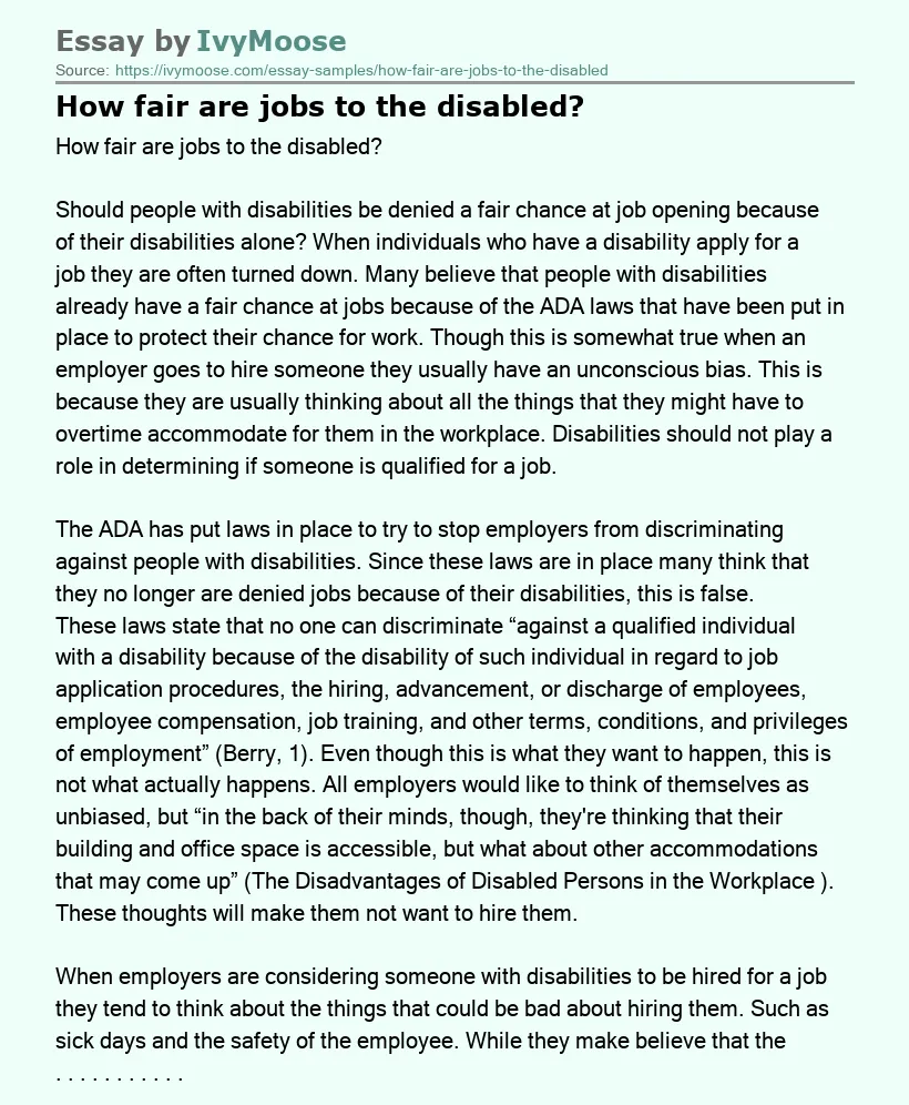 How fair are jobs to the disabled?