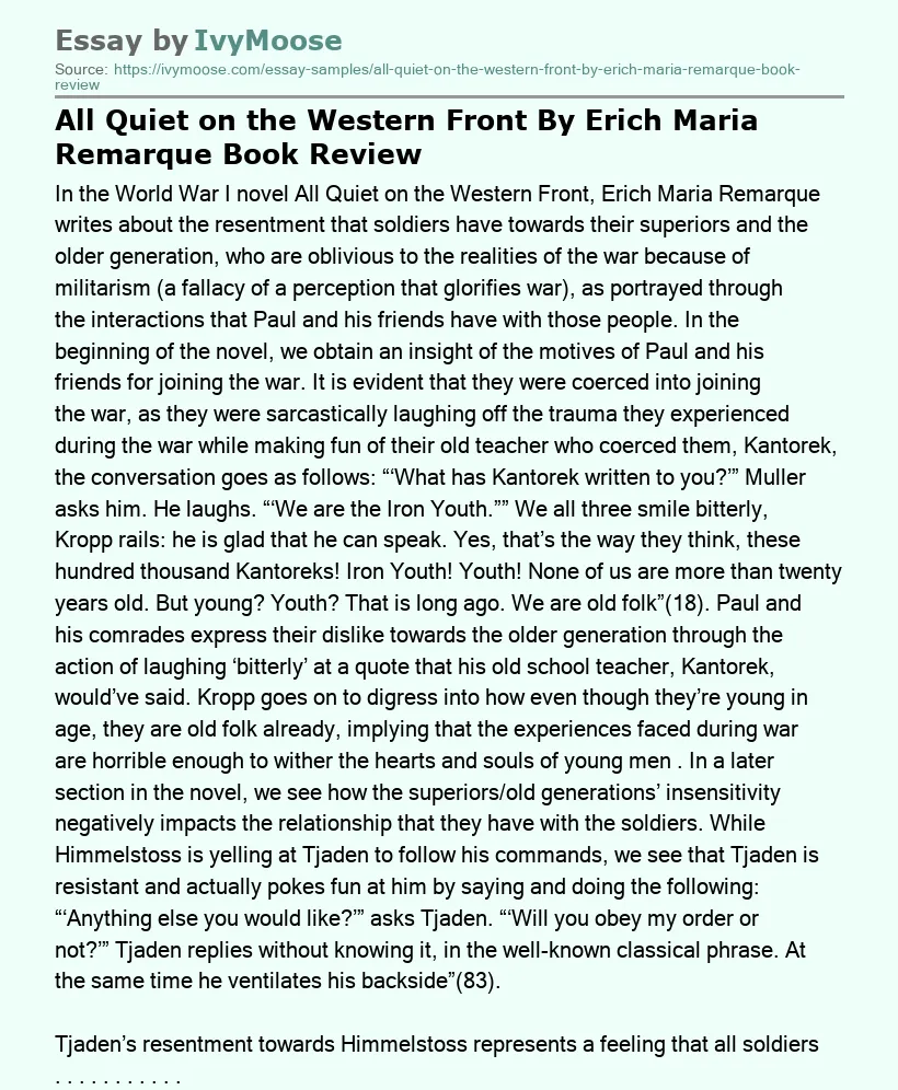 All Quiet on the Western Front By Erich Maria Remarque Book Review