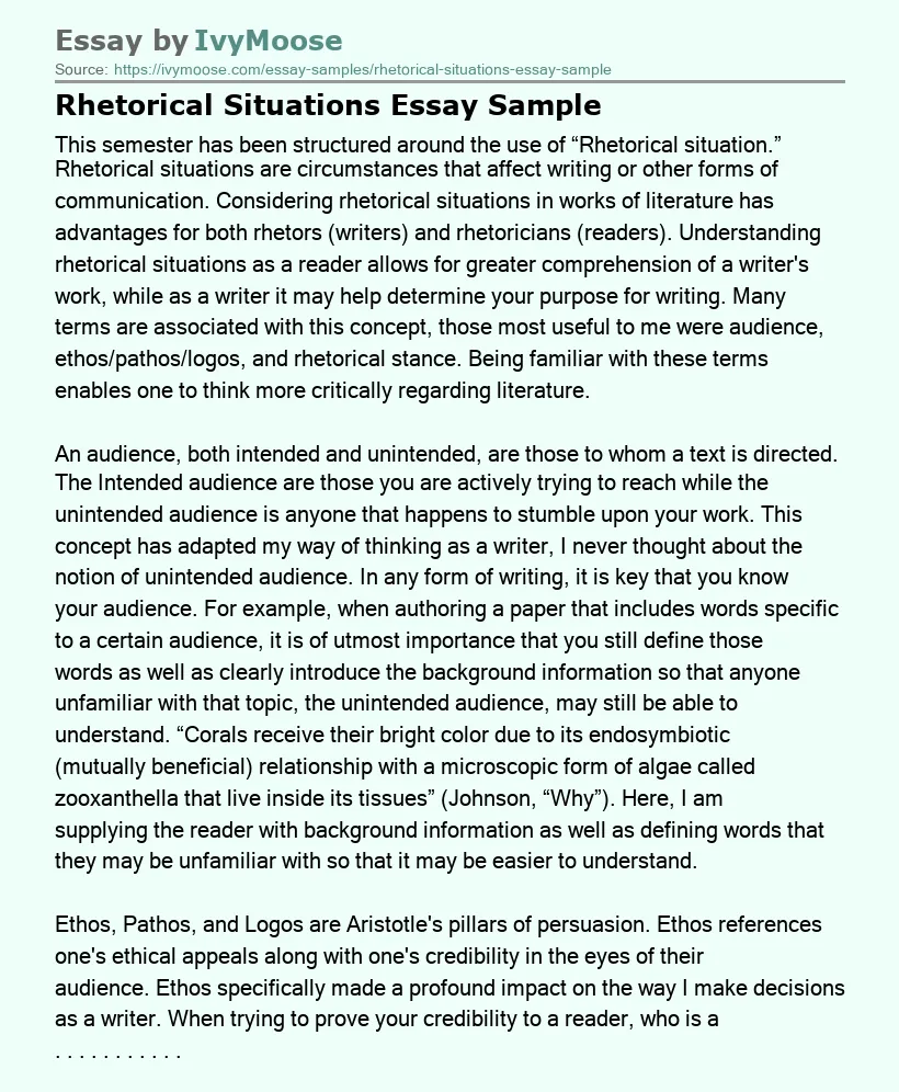 Rhetorical Situations Essay Sample