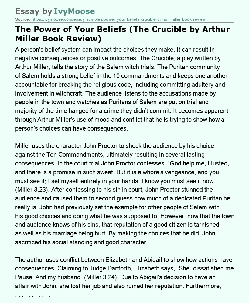 The Power of Your Beliefs (The Crucible by Arthur Miller Book Review)