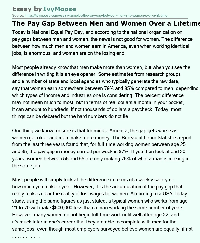 The Pay Gap Between Men and Women Over a Lifetime