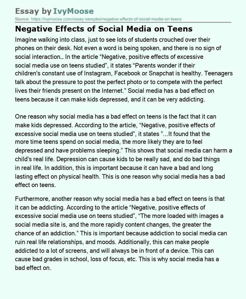 Negative Effects of Social Media on Teens