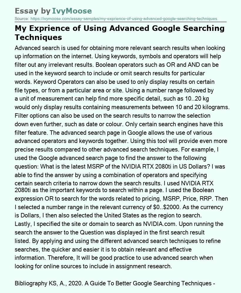 My Exprience of Using Advanced Google Searching Techniques