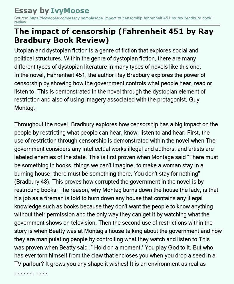 The impact of censorship (Fahrenheit 451 by Ray Bradbury Book Review)
