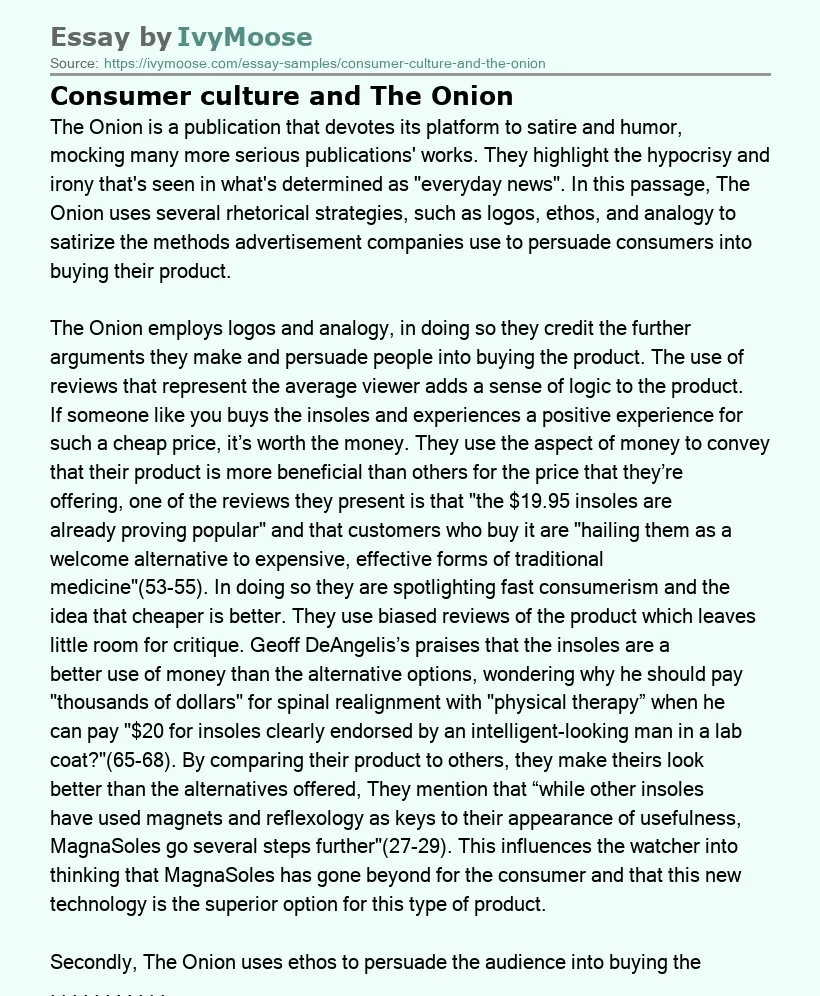 Consumer culture and The Onion