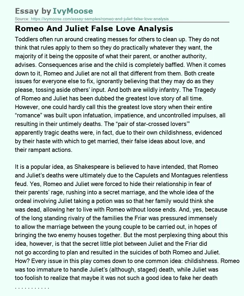 Romeo And Juliet False Love Analysis