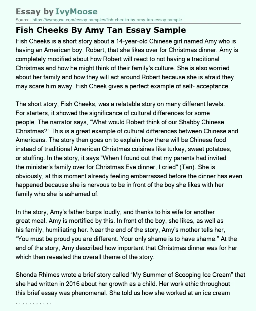 Fish Cheeks By Amy Tan Essay Sample
