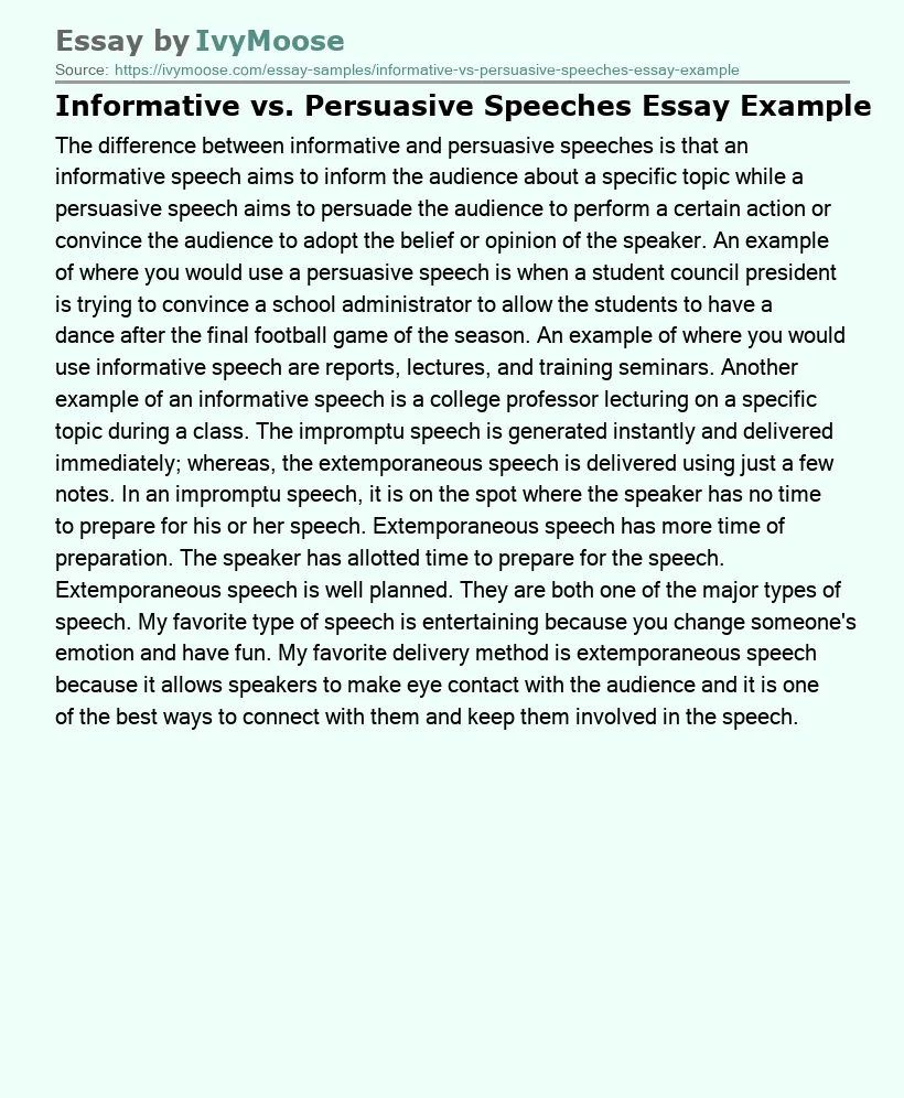Informative vs. Persuasive Speeches Essay Example