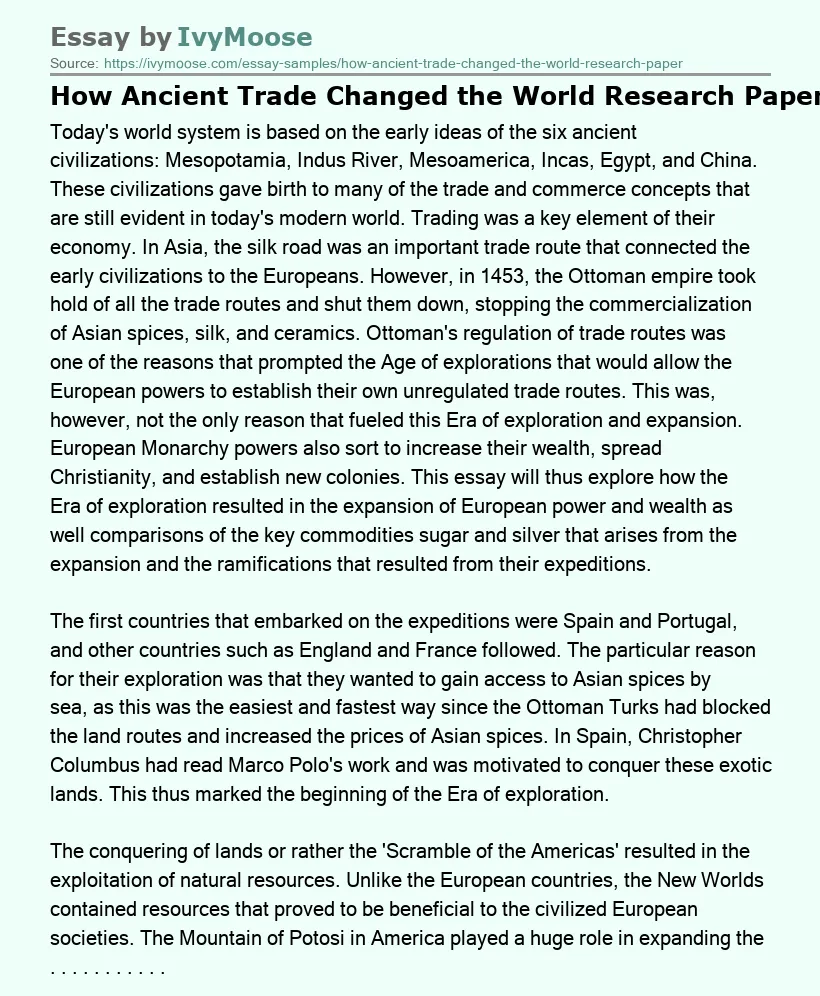 How Ancient Trade Changed the World Research Paper