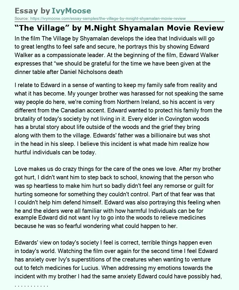 “The Village” by M.Night Shyamalan Movie Review