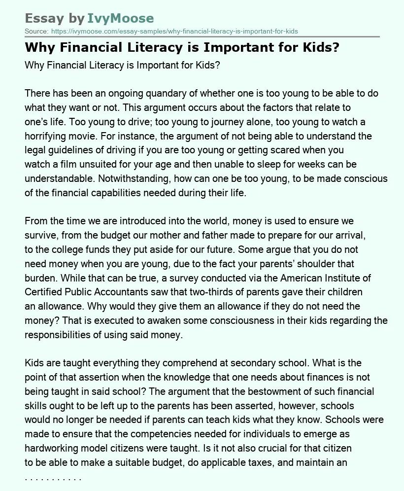 Why Financial Literacy is Important for Kids?
