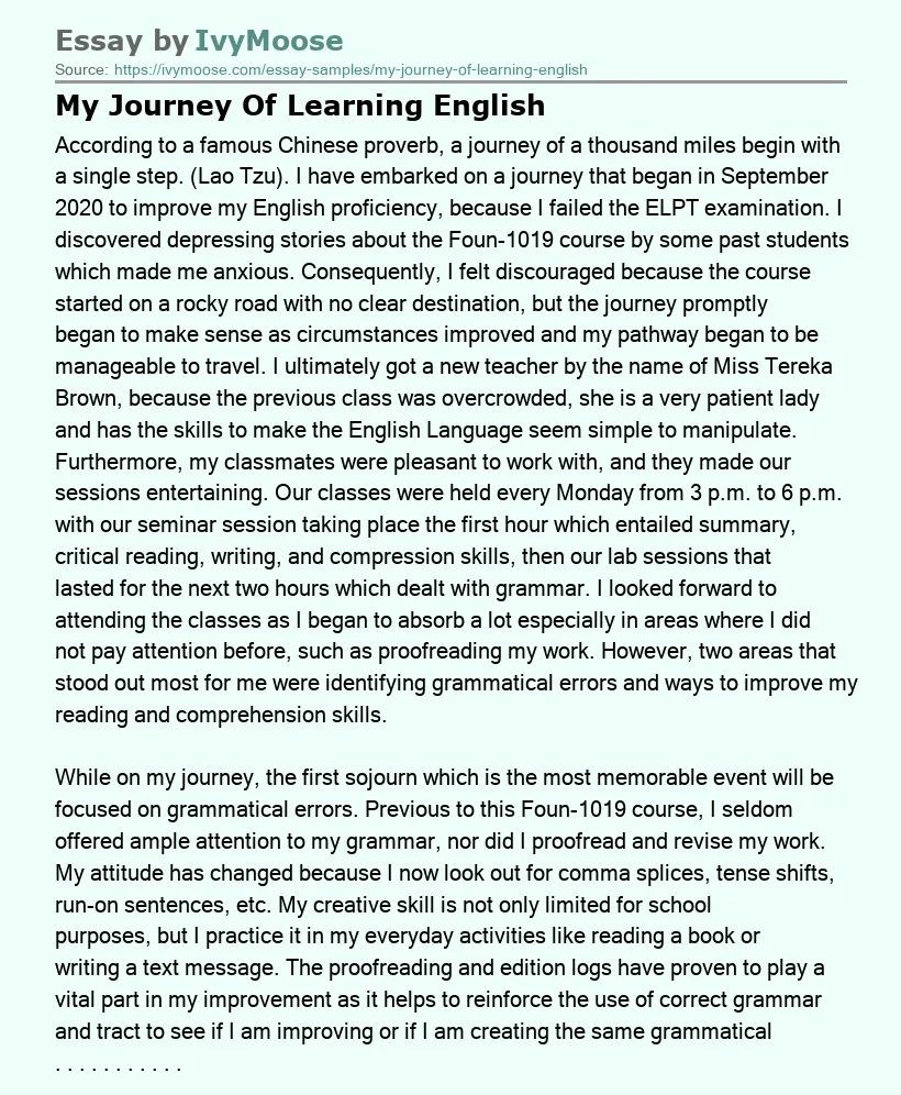 My Journey Of Learning English