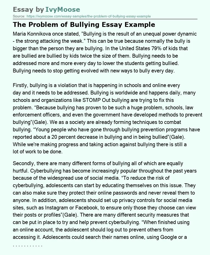 The Problem of Bullying Essay Example