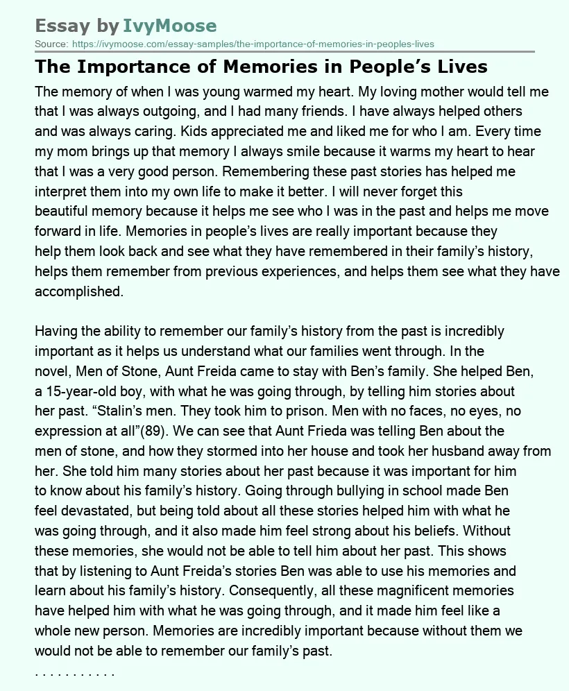 The Importance of Memories in People’s Lives