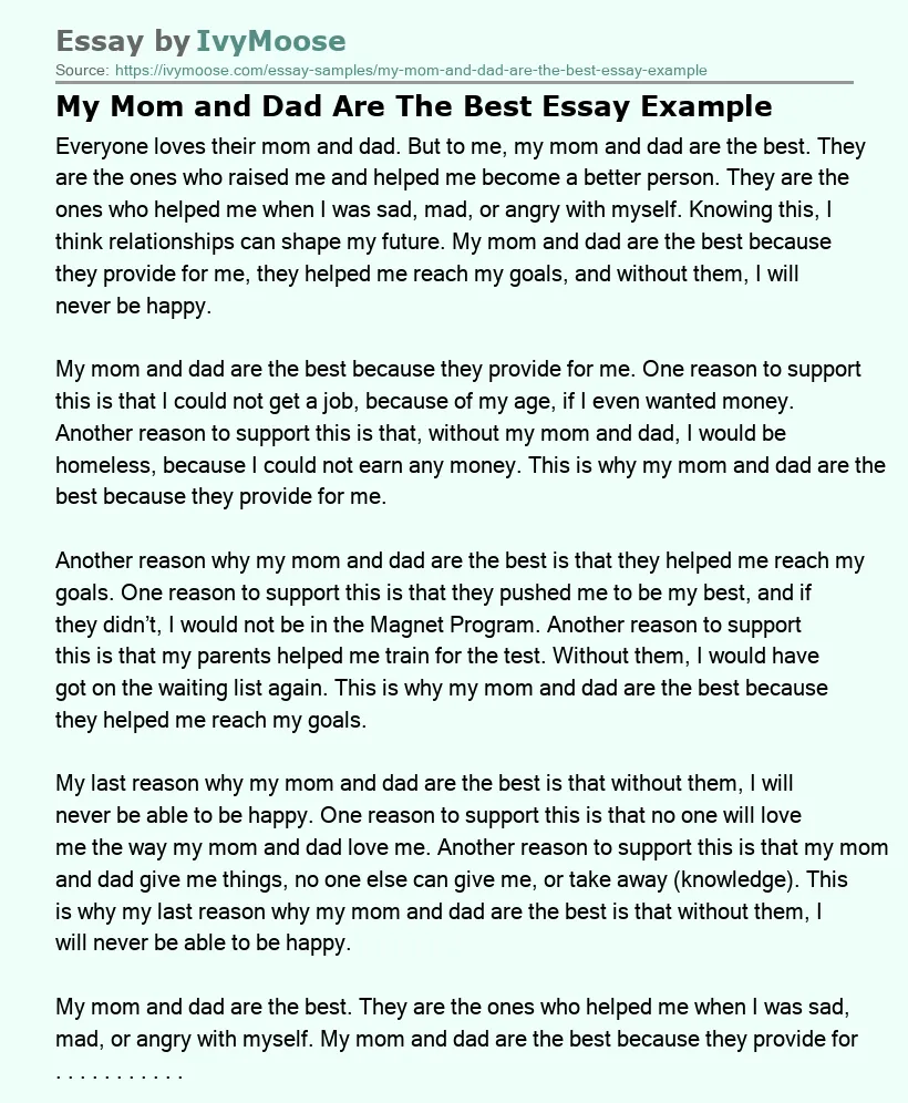 My Mom and Dad Are The Best Essay Example