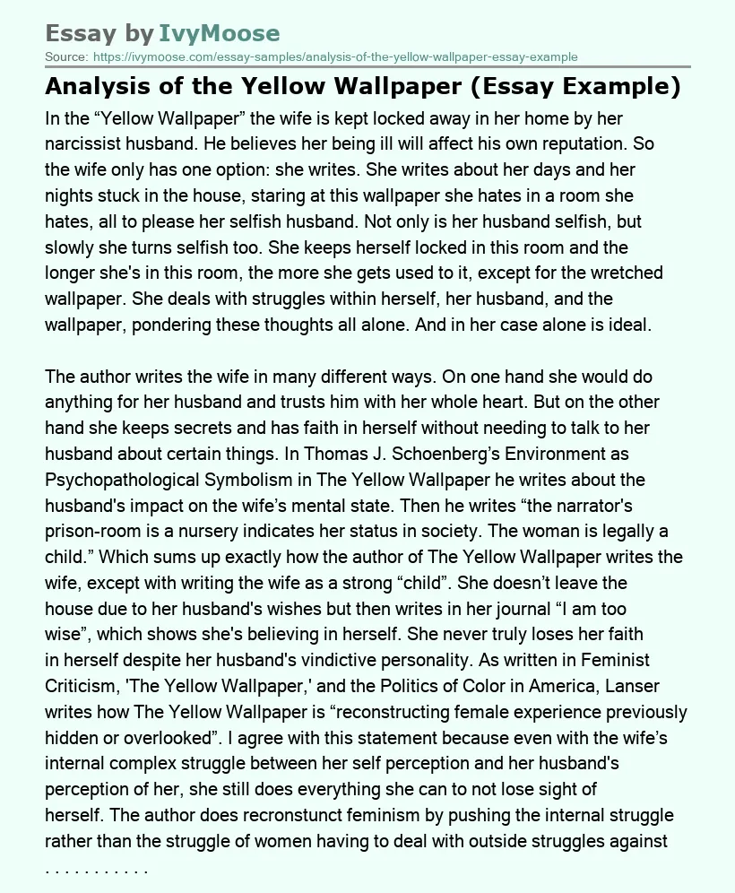 Analysis of the Yellow Wallpaper (Essay Example)