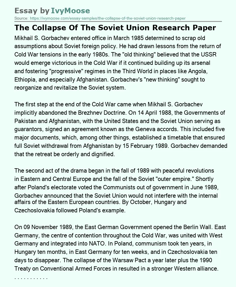 The Collapse Of The Soviet Union Research Paper