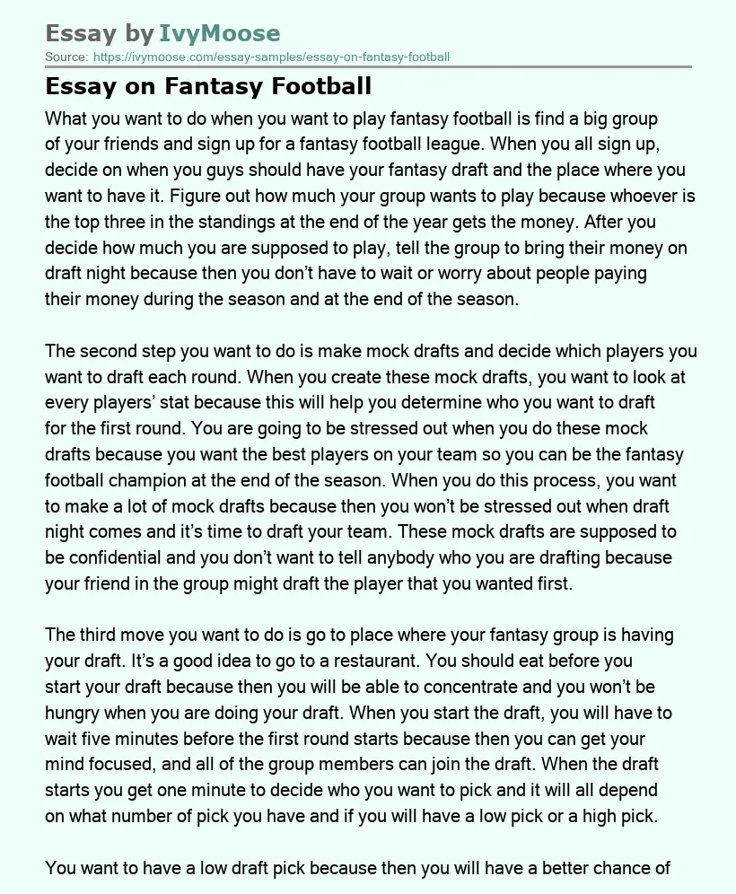 Essay on Fantasy Football