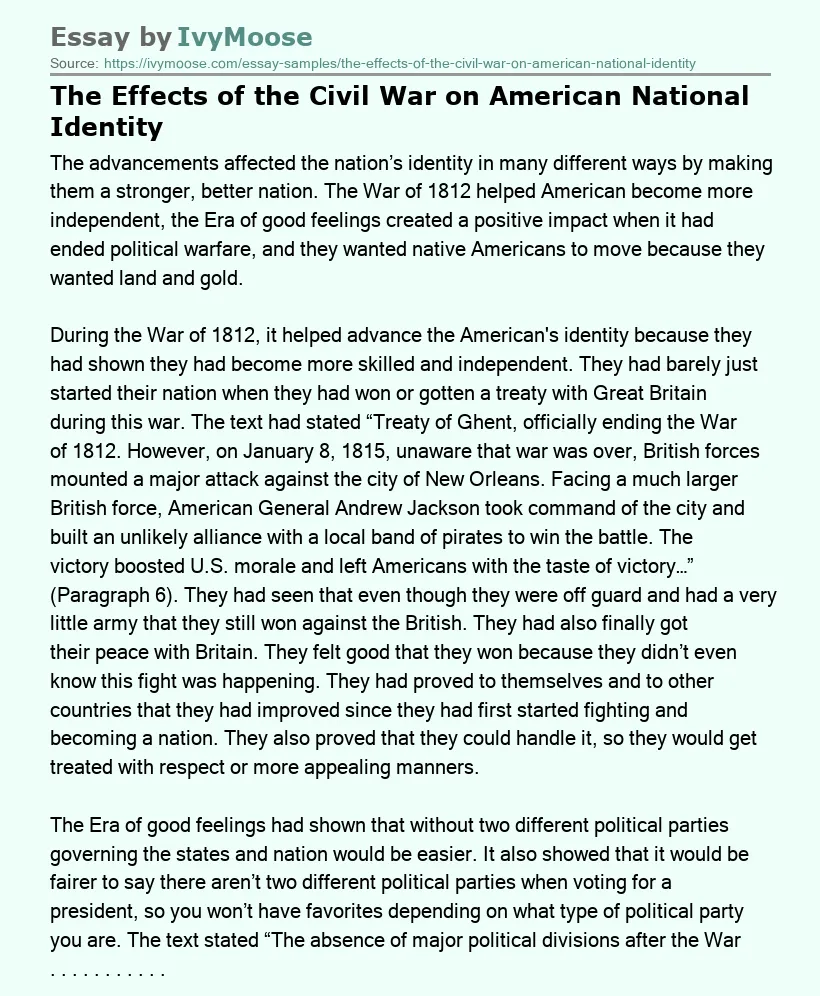 The Effects of the Civil War on American National Identity