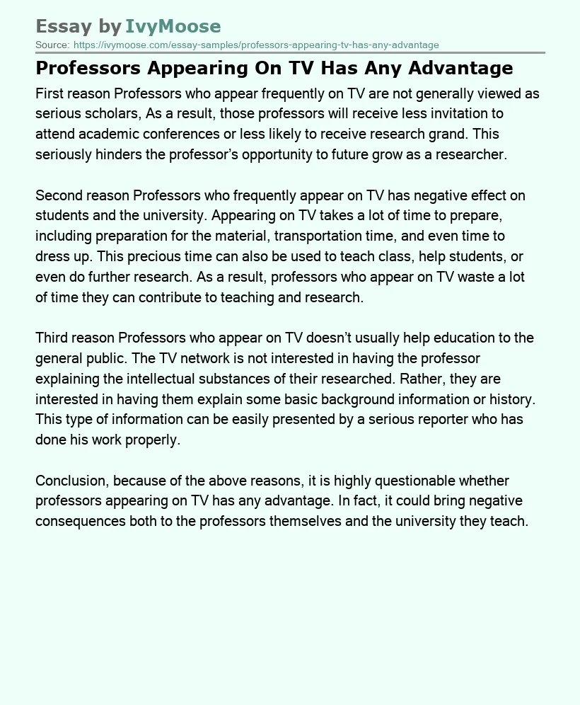 Professors Appearing On TV Has Any Advantage