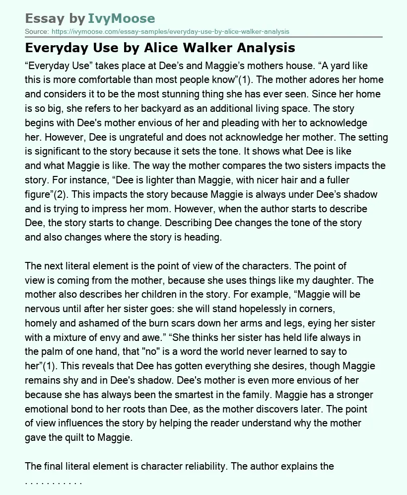 Everyday Use by Alice Walker Analysis