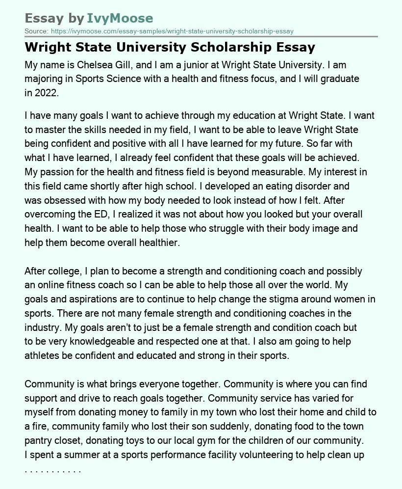 Wright State University Scholarship Essay