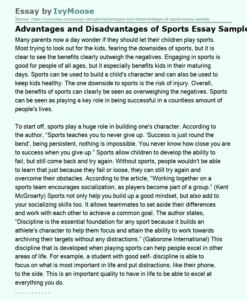 essay disadvantages of team sports