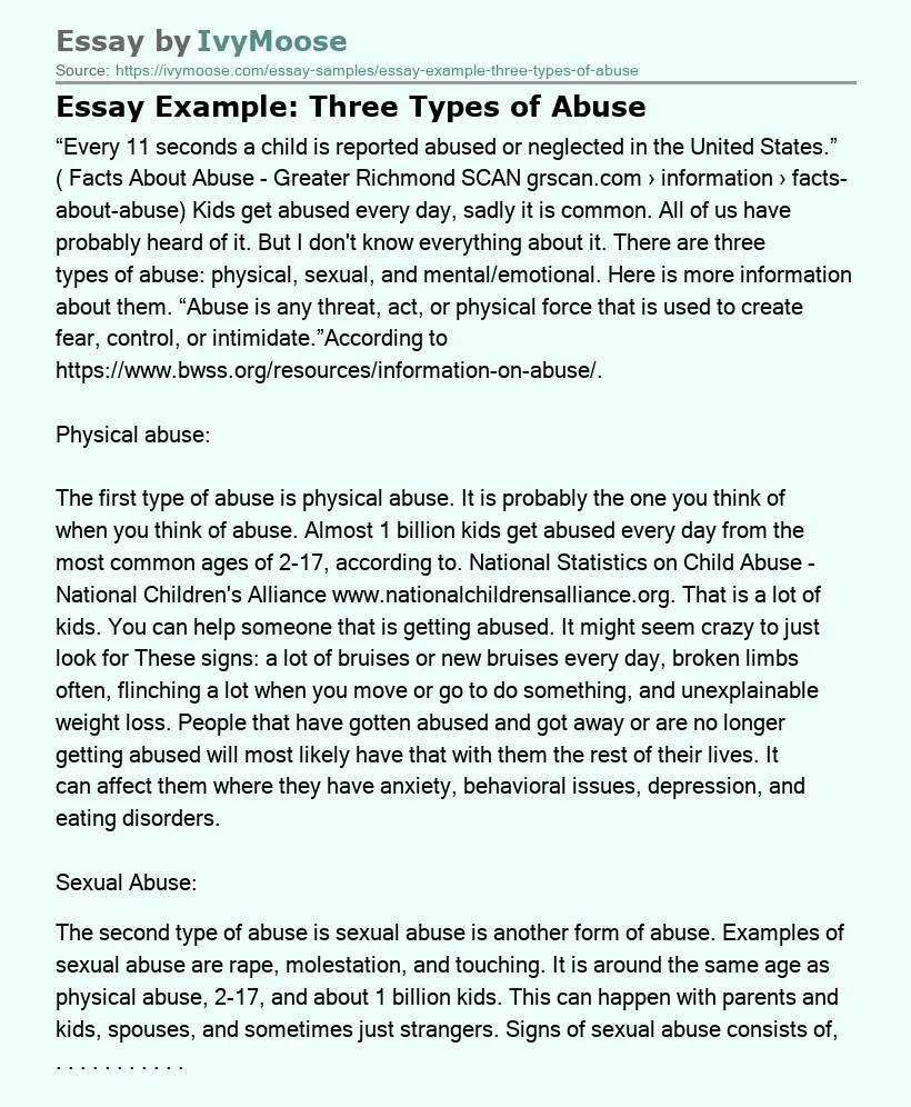 Essay Example: Three Types of Abuse