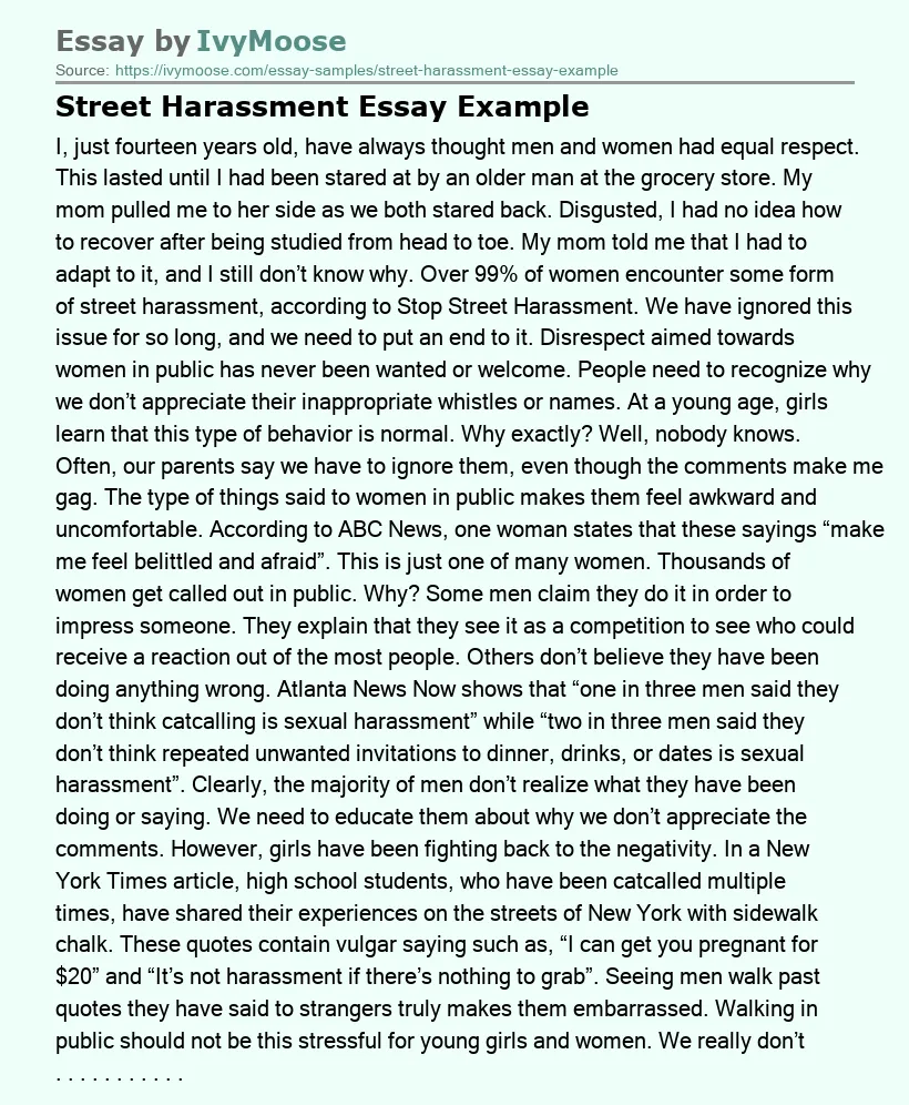 Street Harassment Essay Example