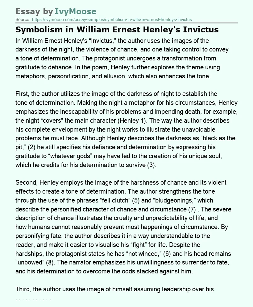 Symbolism in William Ernest Henley's Invictus