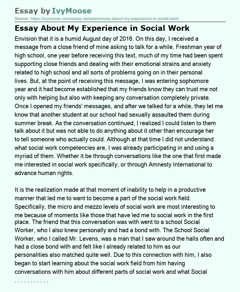 Essay About My Experience in Social Work