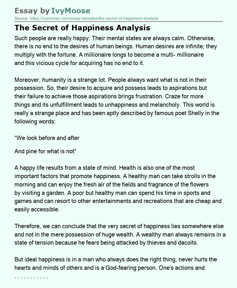 The Secret of Happiness Analysis