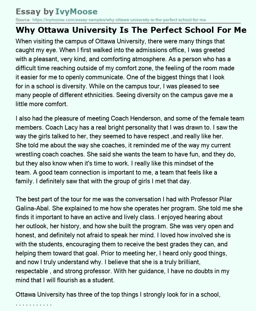 Why Ottawa University Is The Perfect School For Me
