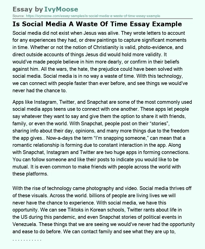 Is Social Media A Waste Of Time Essay Example