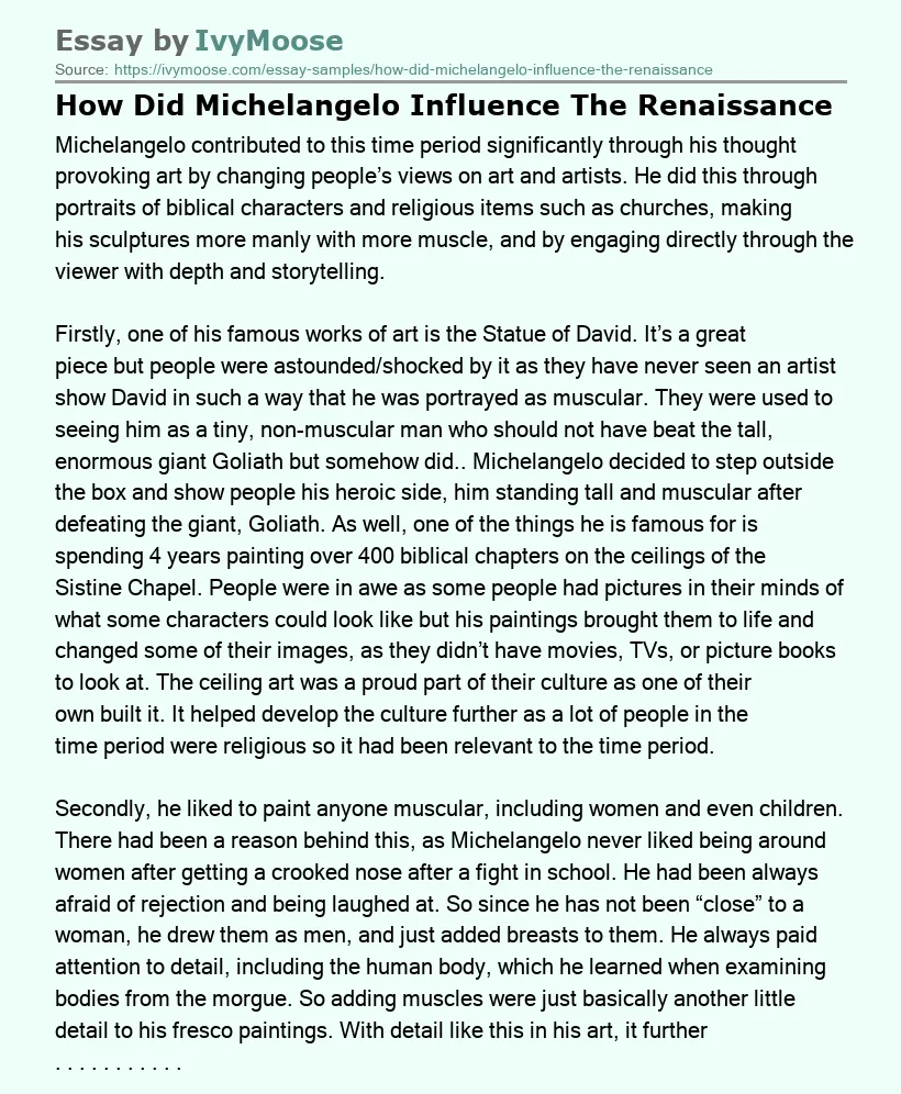 How Did Michelangelo Influence The Renaissance