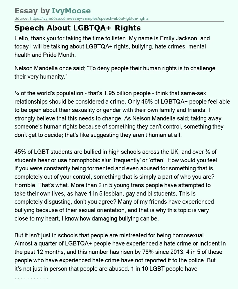 Speech About LGBTQA+ Rights