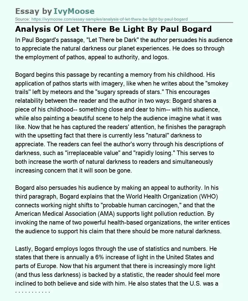 Analysis Of Let There Be Light By Paul Bogard